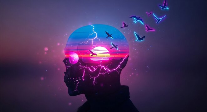 Abstract illustration of human mind and birds