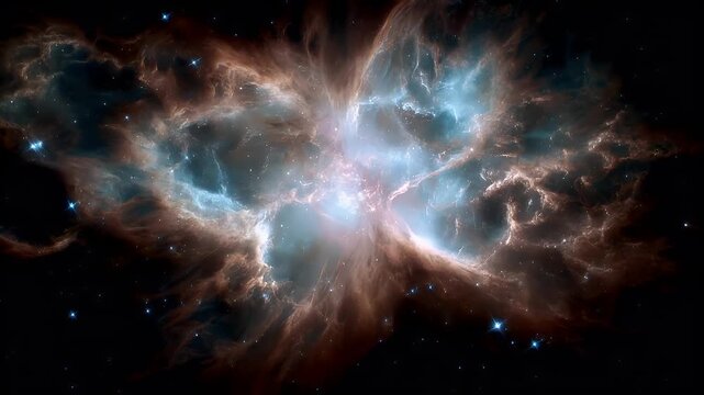 Space universe exploration, fantasy, mysterious. A vivid depiction of a celestial nebula, captured in a highresolution digital art style. The central subject is a swirling mass of stars and nebulae.