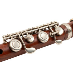 Obraz premium Close up of a wooden flute keys and mechanism.