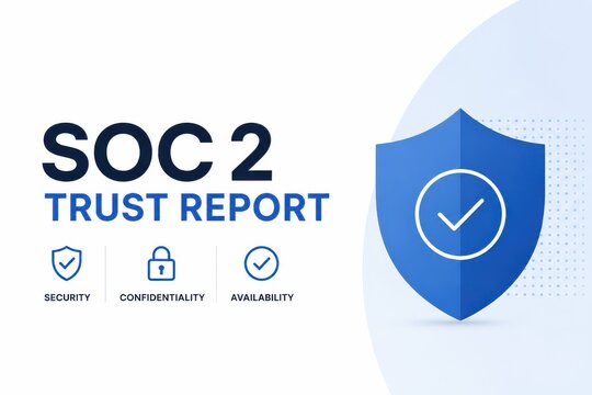SOC 2 trust report with security shield and compliance icons