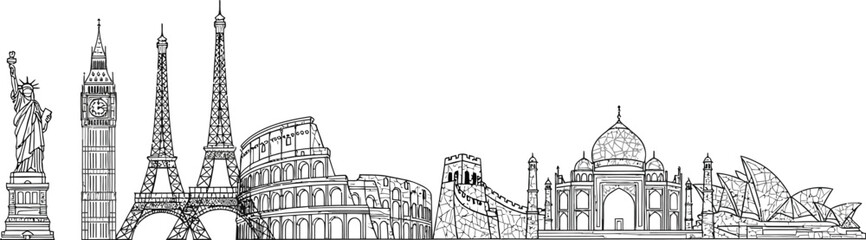Obraz premium Famous landmarks of the world in a vector illustration style