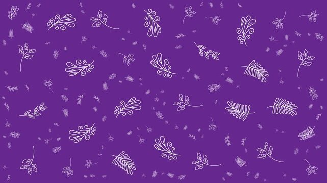 Purple background with white hand drawn botanical leaf pattern texture