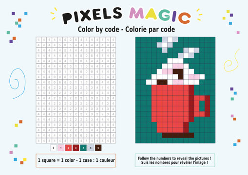 Pixel art &agrave; colorier, coloriage par num&eacute;ro, mug de No&euml;l chaleureux