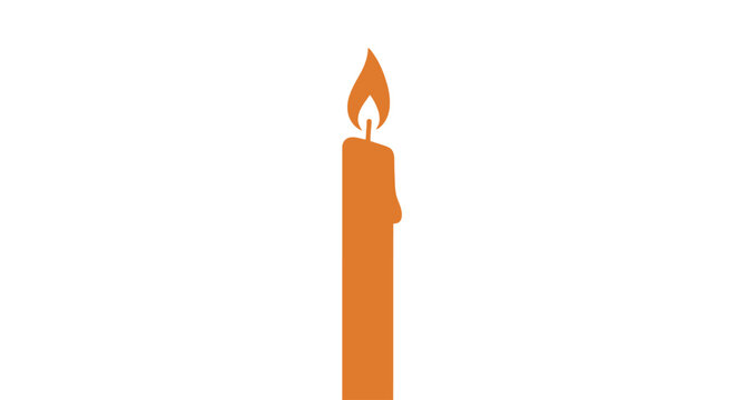 Burning orange candle with flame.