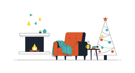 Fototapeta premium Colorful Christmas Tree and Armchair.