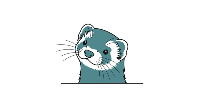Cute cartoon ferret peeking with curious expression on white
