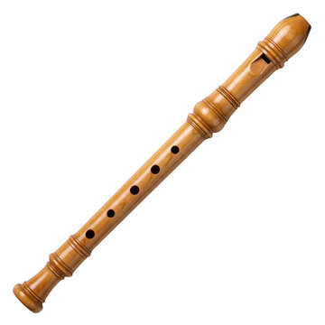 Wooden Recorder Flute Isolated on White Background - Musical Instrument