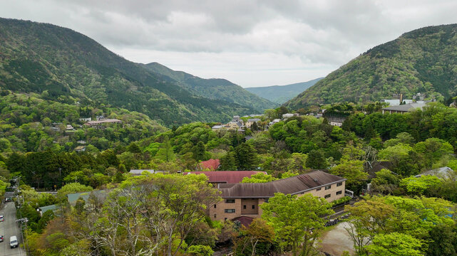 Gora Hakone Japan aerial panorama of mountains hot springs ryokans