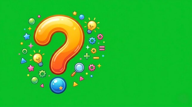 Question Mark Icon with School Supplies for Online Education Quiz Game Visuals