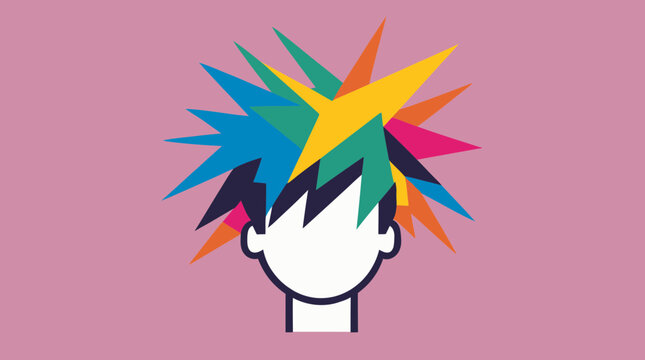 Creative mind conceptual illustration with colorful exploding hair