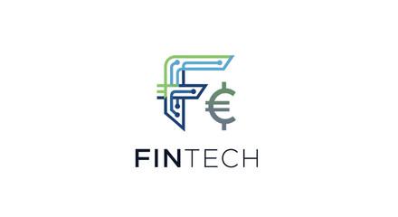 Fototapeta premium Fintech logo with currency symbol and circuitry