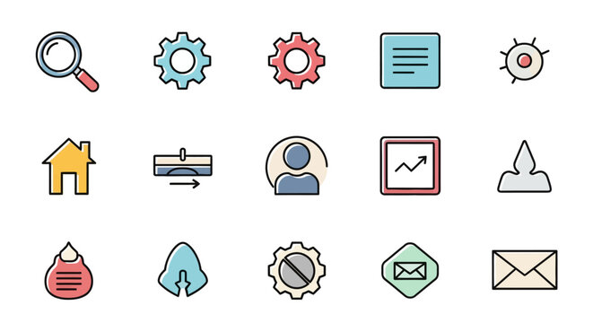 Collection of colorful flat icons for website and app design