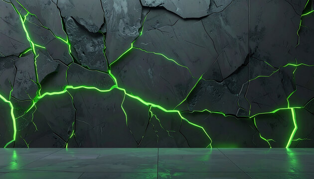 Abstract stone wall with neon lighting
