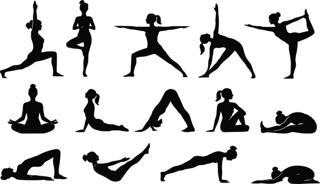 silhouette of a woman yoga poses vector design 