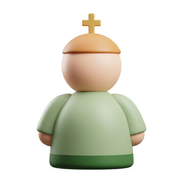 3D Cartoon Priest Icon with Cross Hat, Religious Figure, Clergy Character