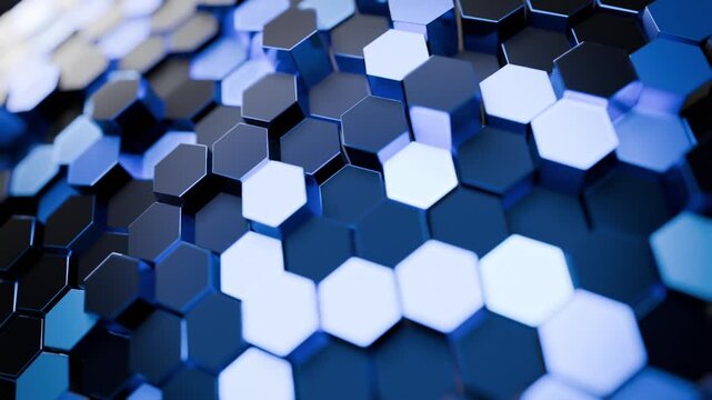 3D Hexagon Grid Pattern with Extruding Hexagons CGI Animated Seamless Looping Abstract Background