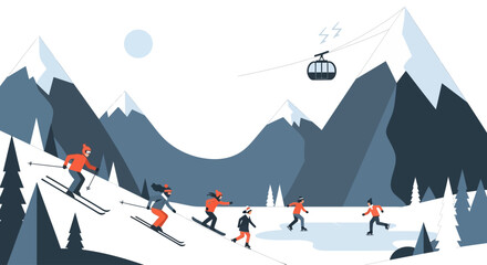Group Of Skiers On Snowy Mountain Slope. © Rondo