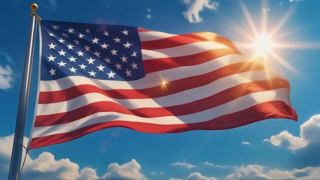 Close-Up of American Flag Fabric Texture Waving in Breeze in Cinematic Slow Motion