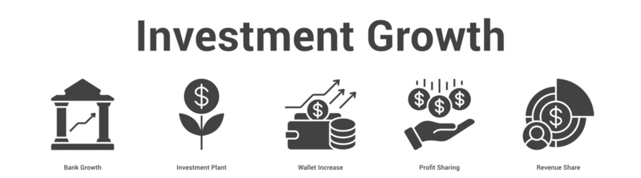 Investment Growth web banner icon set vector illustration concept for business with icon of Bank Growth, Investment Plant, Wallet Increase, Profit Shari.