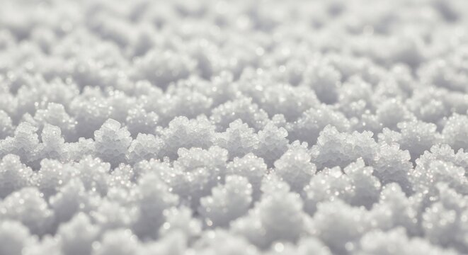 Close up snow crystals surface