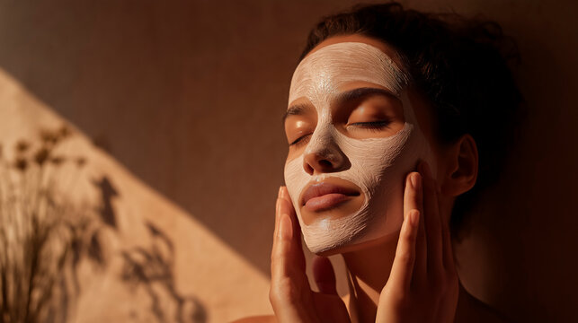 Relaxing Self-care Routine: Woman Applying Facial Mask