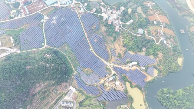  Agricultural Documentary: Solar Panels on Productive Farmland with Rivers and Villages