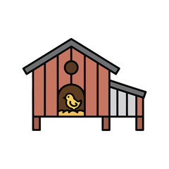 Flat design icon of a poultry house, representing agriculture, farming, livestock, and rural life. © mnsrlvx
