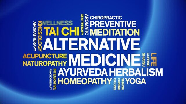 Alternative Medicine animated word cloud-text design animation tag kinetic typography seamless loop.