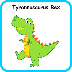 Fototapeta premium Cute colorful Tyrannosaurus Rex cartoon illustration for kids. Fun dinosaur character for preschool learning, educational activities, and children design projects.
