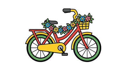Fototapeta premium Colorful Bicycle with Flower Basket.