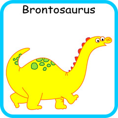 Cute colorful Brontosaurus cartoon illustration for kids. Fun dinosaur character for preschool learning, educational activities, and children design projects. © HappyKids