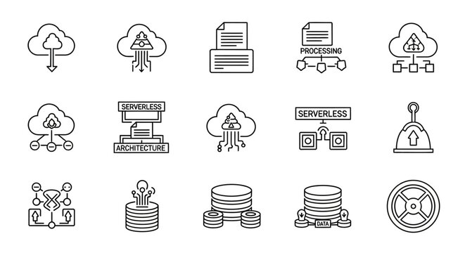 Cloud computing and data storage icons.
