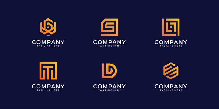 Collection of abstract monogram gradient logo design set inspiration