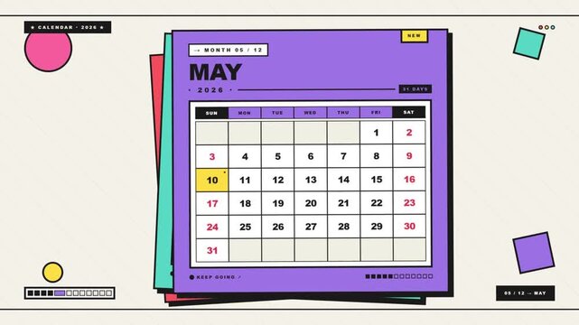 Colorful retro 2026 calendar pages showing September and August months in vintage style design