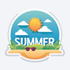 Fototapeta premium Summer Scene with Sun, Clouds, Sunglasses, and Greenery
