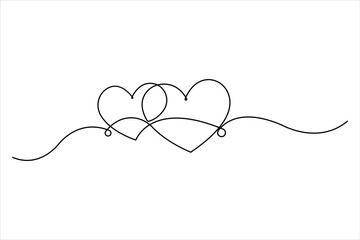 Fototapeta premium Single doodle heart continuous wavy one line art drawing of signs. Heart line art vector illustration