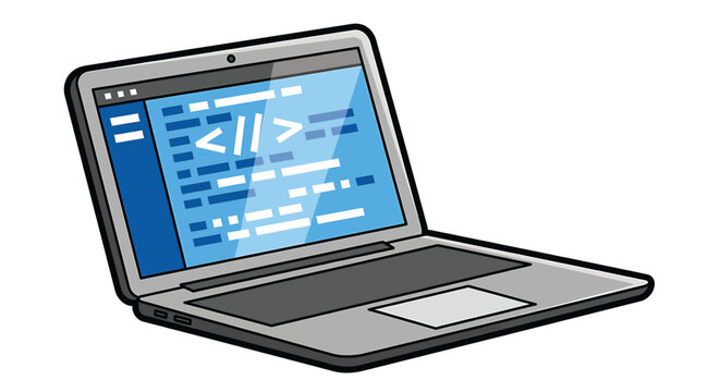 Laptop Computer with Code on Screen.