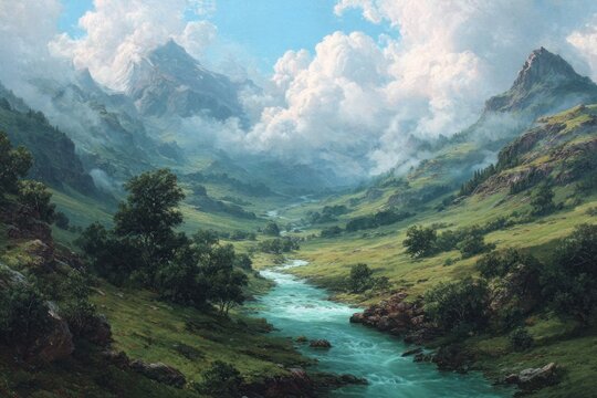 Serene Mountain Valley with Turquoise River