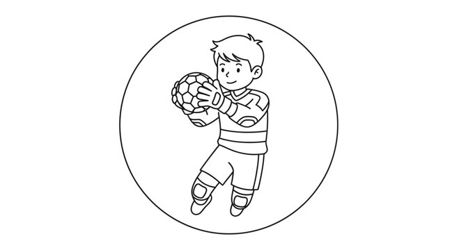 Young Goalkeeper Catching Soccer Ball in Circle