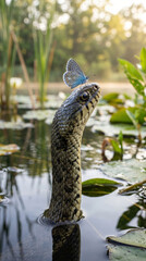 Obraz premium snake with butterfly 