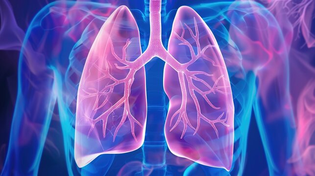 Cystic Fibrosis 3D medical anatomy illustration, genetic inherited chronic disease affecting lungs and digestive system, mucus buildup in respiratory tract and internal organs, respiratory disorder, 