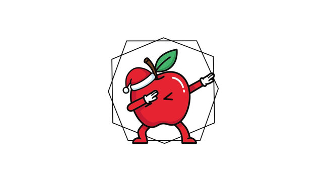 Dabbing Apple Character with Santa Hat and Geometric Frame