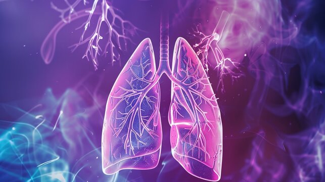 Cystic Fibrosis 3D medical anatomy illustration, genetic inherited chronic disease affecting lungs and digestive system, mucus buildup in respiratory tract and internal organs, respiratory disorder, 