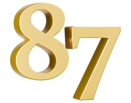 Metallic golden 3D render of number 87
