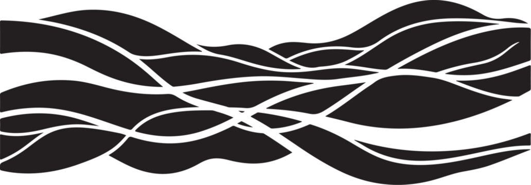 Black, abstract wave patterns, modern twisted lines, decorative borders, vector graphics
