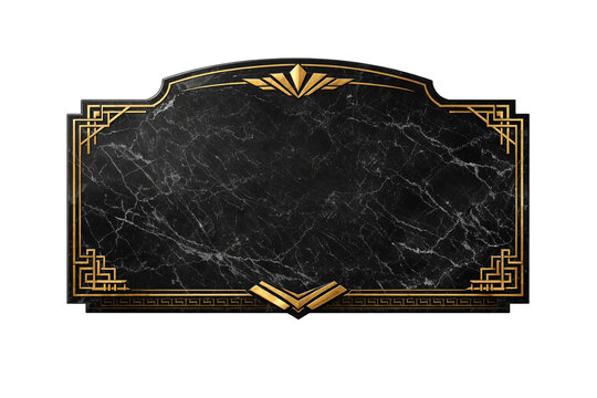 Luxury black marble plaque with ornate gold frame, Art Deco style background