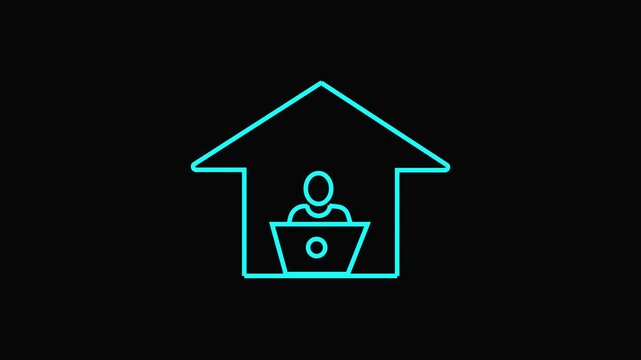 Simple Line of Person Working from Home Remote Office Space Symbol remote work from home line simple symbol.