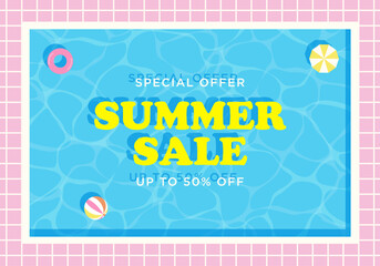 Plakat プールの水面と浮き輪の夏セールバナーデザインベクター素材