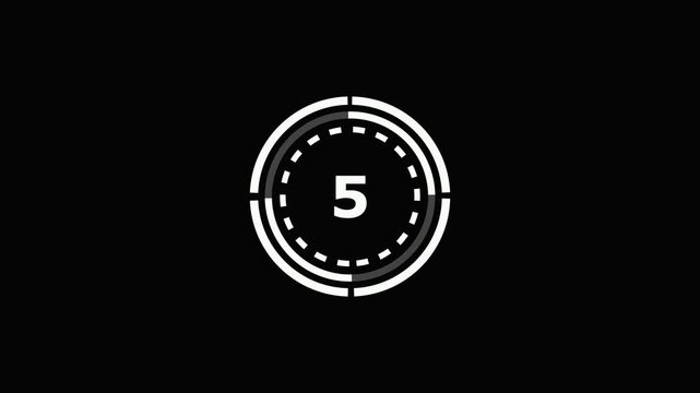 Number 10 Countdown Timer White Circular on Black Background circular white on black animation motion digital timer numerical display.