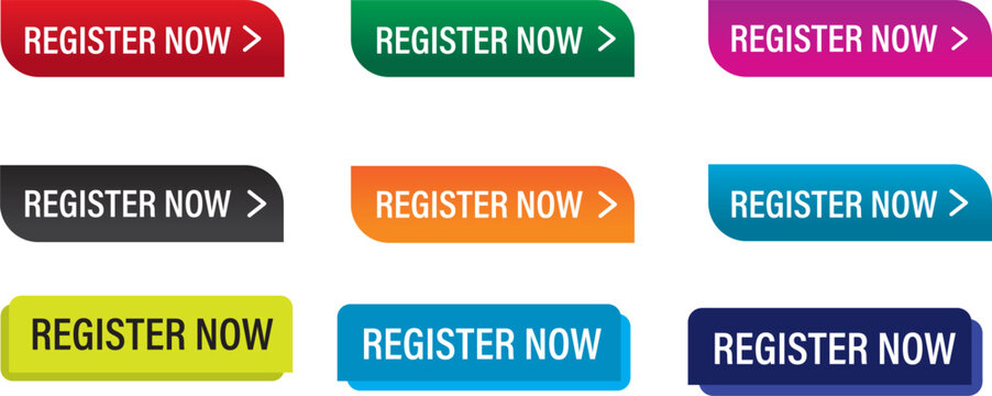 Premium register now button label sign icon symbol. web button. The sign icon label register now. online shopping cart and purchase button collection,
